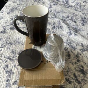 Ceramic Lidded Coffee Tea Mug Cup with Infuser and LidLarge 6 Inch Tall By Dowan